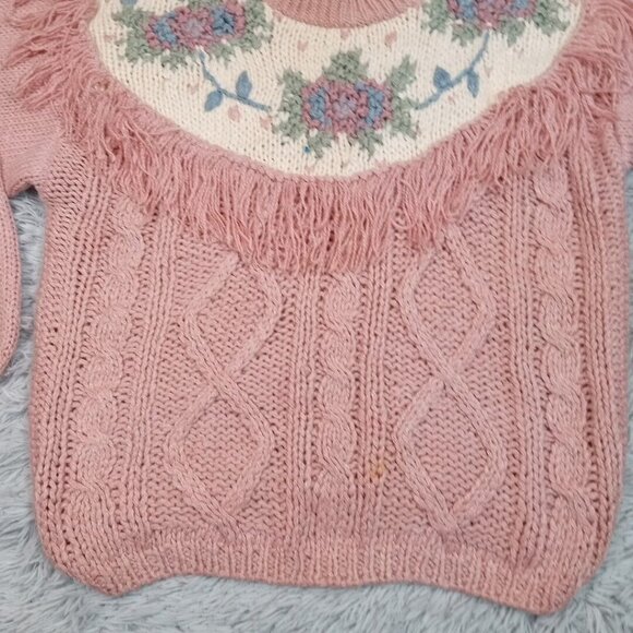 Vintage Nuggets Womens Sweater Pink L Open Knit Stretch Casual Cozy Grandma - Picture 3 of 11